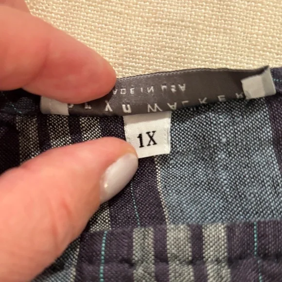 bryn Walker Navy and Gray Striped Blouse - Picture 8 of 9